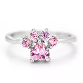 Pink Zircon Cat Paw Ring in Solid 925 Sterling Silver and 14K Gold Plating