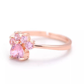 Pink Zircon Cat Paw Ring in Solid 925 Sterling Silver and 14K Gold Plating