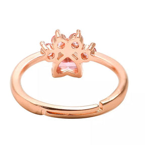 Pink Zircon Cat Paw Ring in Solid 925 Sterling Silver and 14K Gold Plating