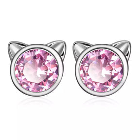 Pink Cat Earrings in Solid 925 Sterling Silver