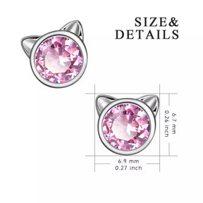 Pink Cat Earrings in Solid 925 Sterling Silver
