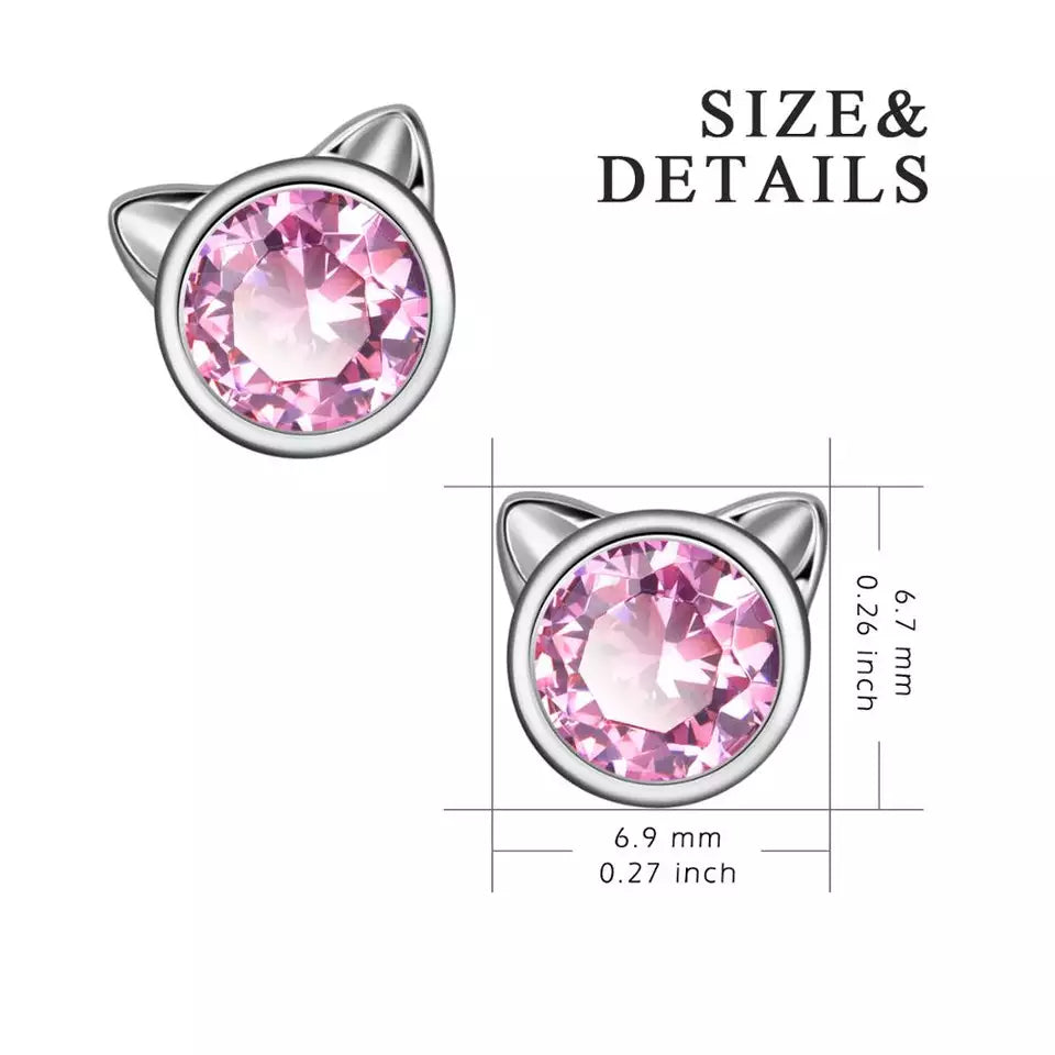 Pink Cat Earrings in Solid 925 Sterling Silver