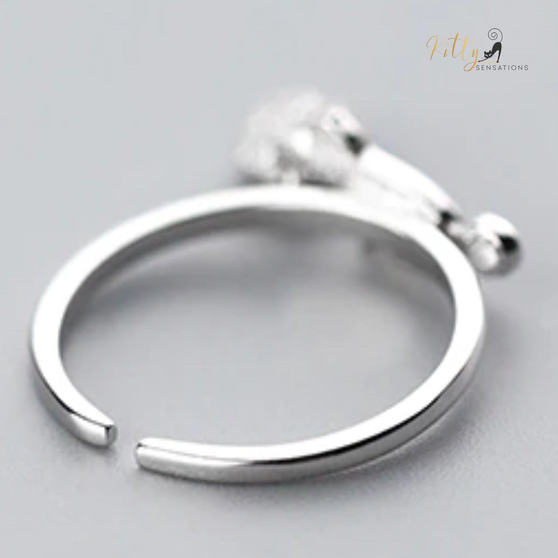Playful Cat Ring in Solid 924 Sterling Silver - Adjustable