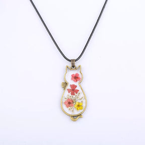 Pressed Flower Cat Necklace in Acrylic and Real Flowers