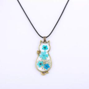 Pressed Flower Cat Necklace in Acrylic and Real Flowers
