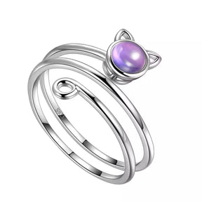 Crystal Face Spiral Cat Ring in Solid 925 Sterling Silver