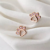 Purple Cat Pads Earrings in Solid 925 Sterling Silver (Rose Gold Plated)