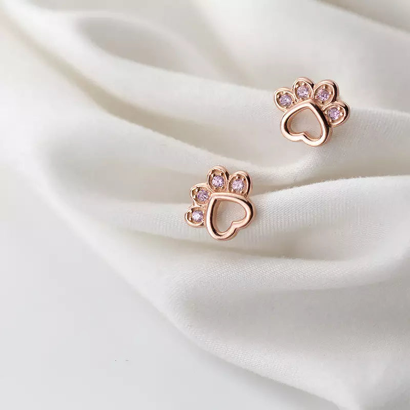 Purple Cat Pads Earrings in Solid 925 Sterling Silver (Rose Gold Plated)