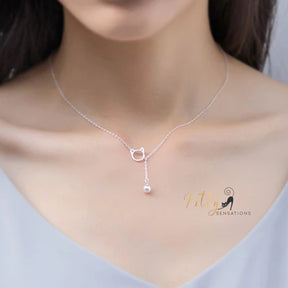 Purrfection Cat Necklace with Hanging Bell Charm in Solid 925 Sterling Silver