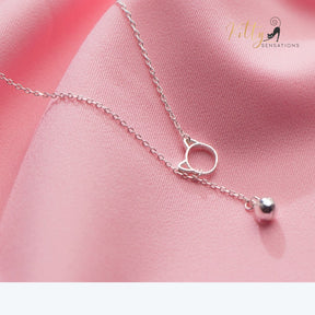 Purrfection Cat Necklace with Hanging Bell Charm in Solid 925 Sterling Silver