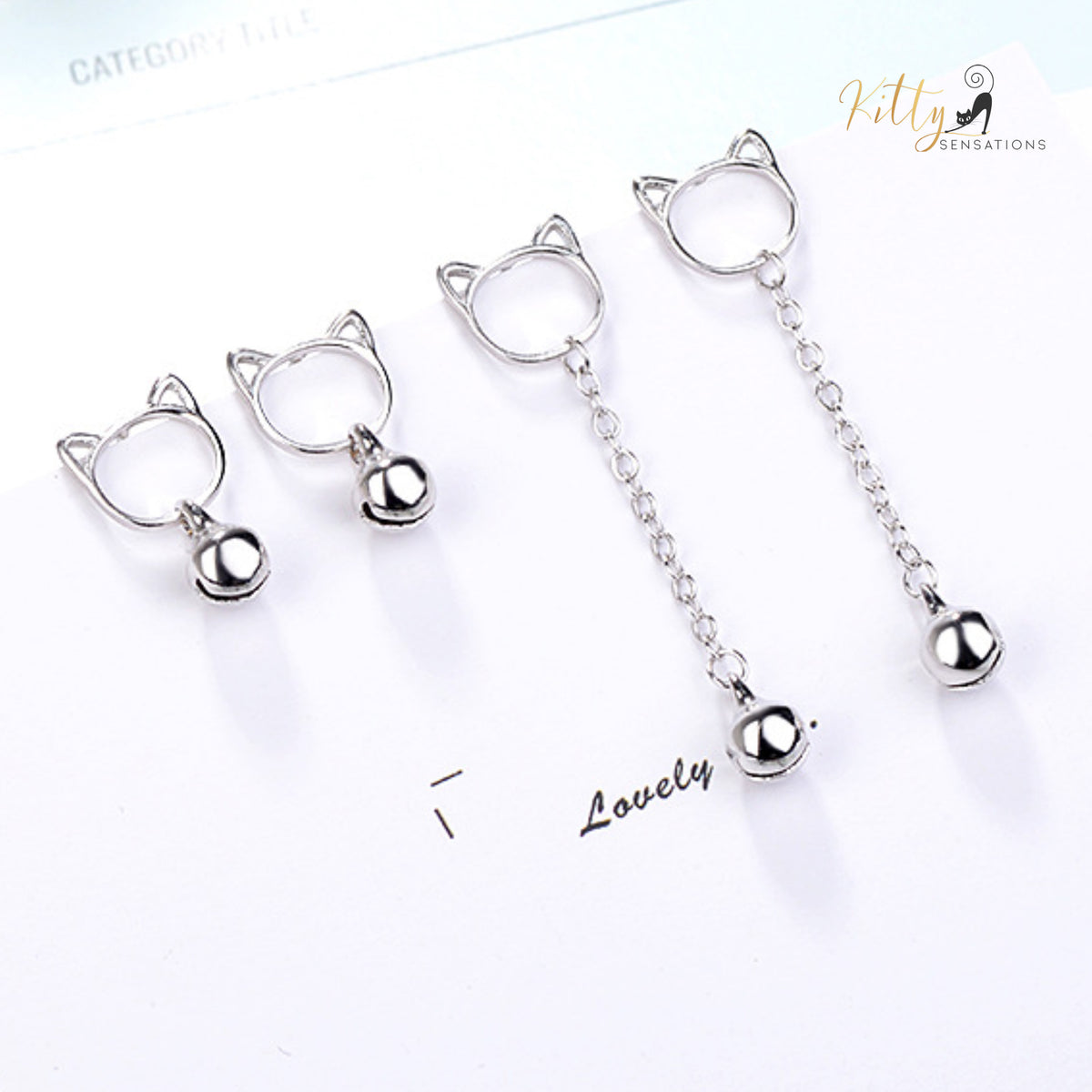 Purrfection Cat Earrings with Hanging Bell Charm