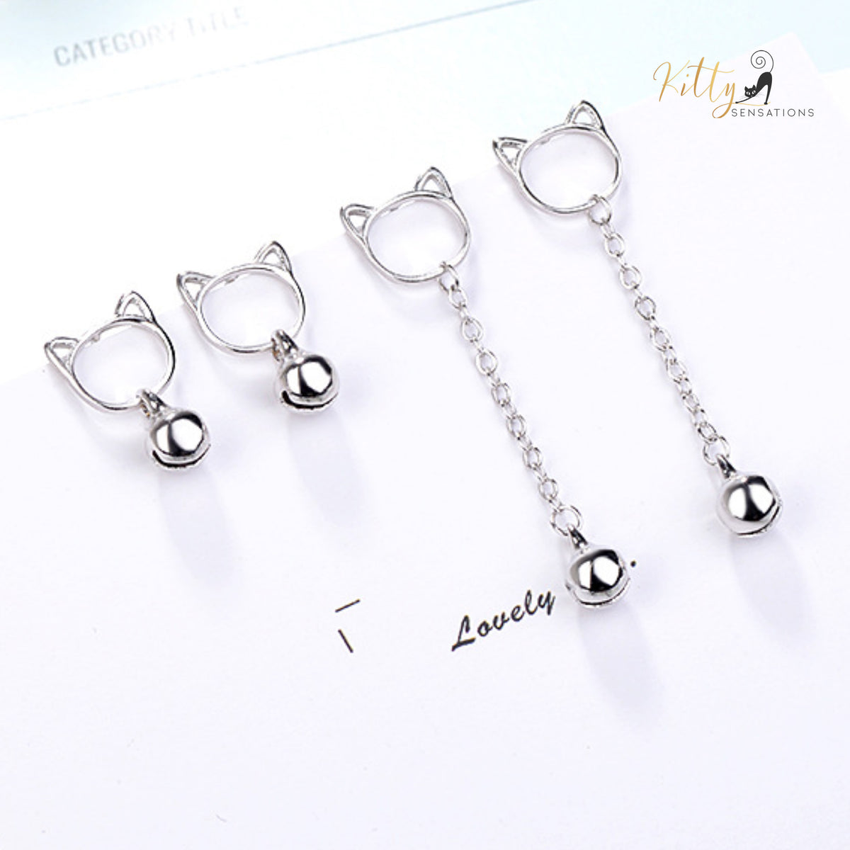 Purrfection Cat Earrings with Hanging Bell Charm