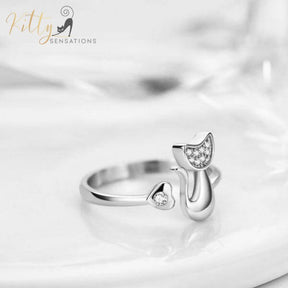 silver cat-ring with a cubic zirconia front kittysensations 8822647-silver