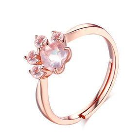 Natural Rose Quartz Cat Paw Set (Solid 925 Sterling Silver, 14K Rose Gold Plated)