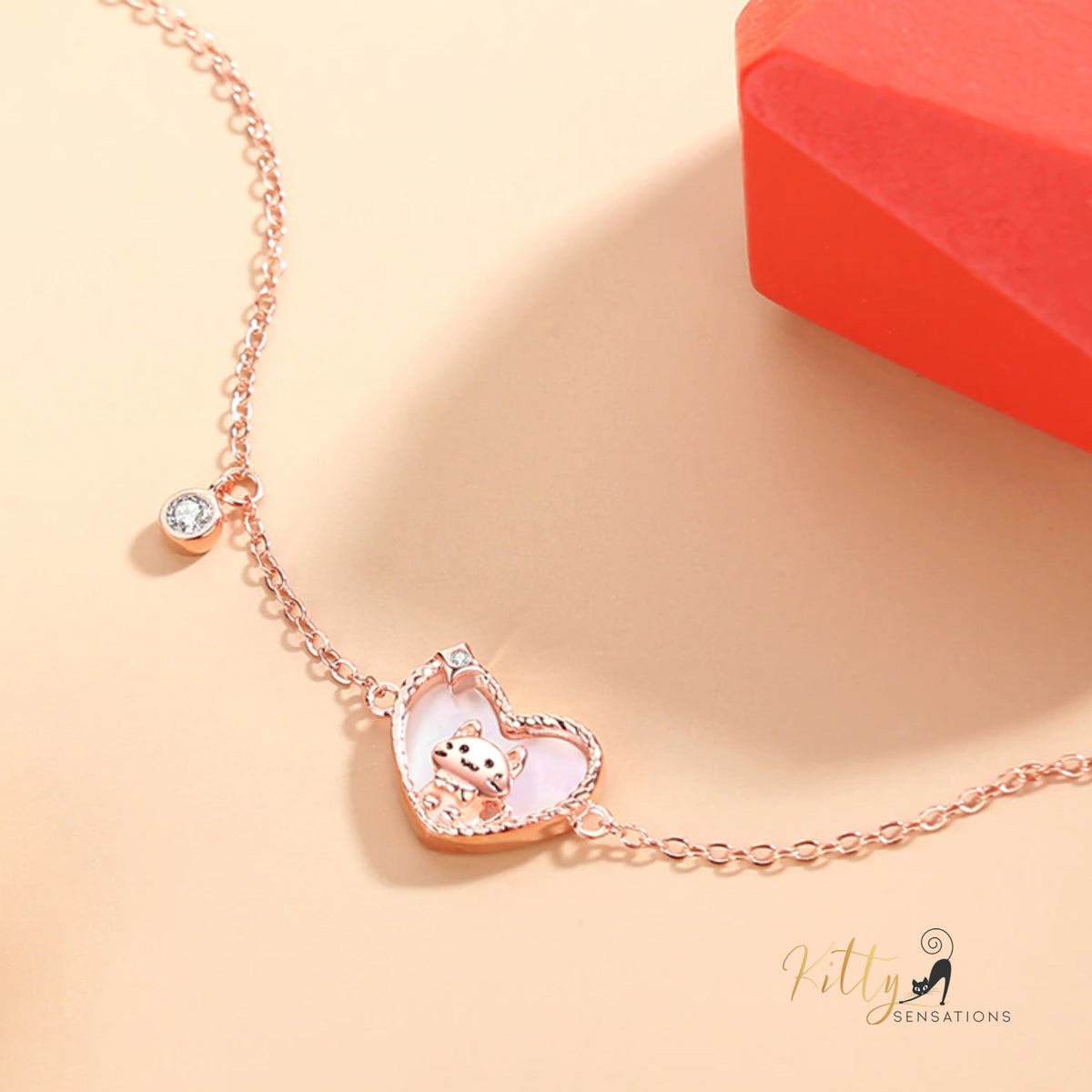 www.KittySensations.com: Raised Kitty in Heart Bracelet in Solid 925 Sterling Silver - Rose Gold Plated ($53.57): https://www.kittysensations.com/products/raised-kitty-in-heart-bracelet-in-solid-925-sterling-silver