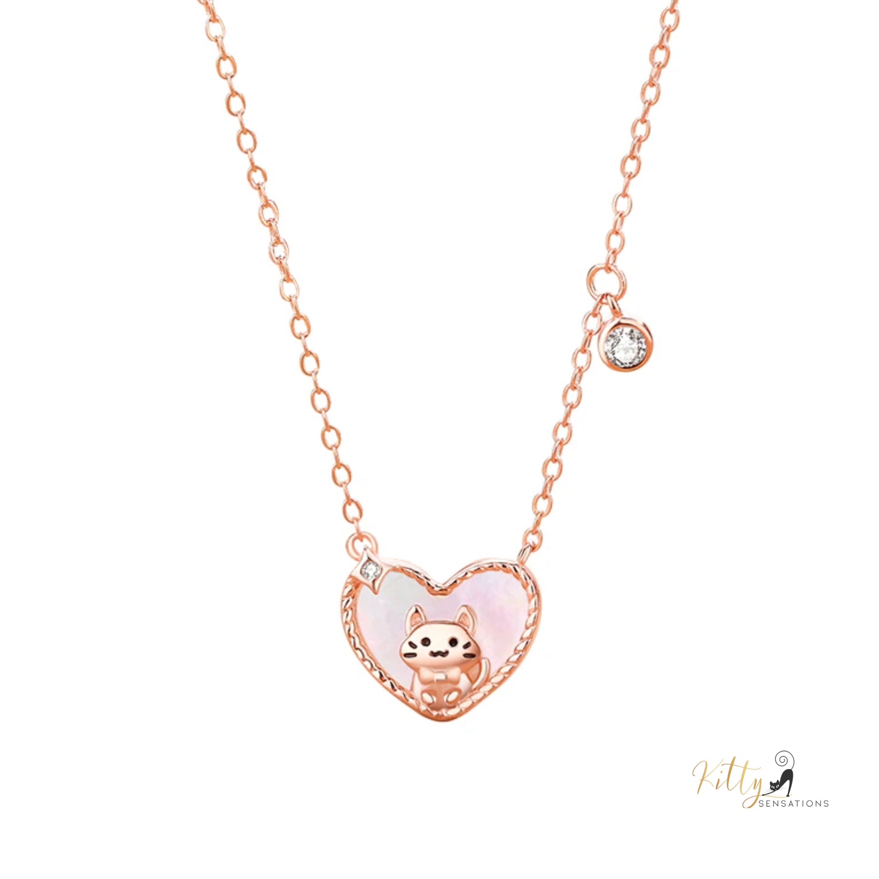 www.KittySensations.com: Raised Kitty in Heart Necklace in Solid 925 Sterling Silver - Rose Gold Plated ($58.04): https://www.kittysensations.com/products/raised-kitty-in-heart-necklace-in-solid-925-sterling-silver-rose-gold-plated