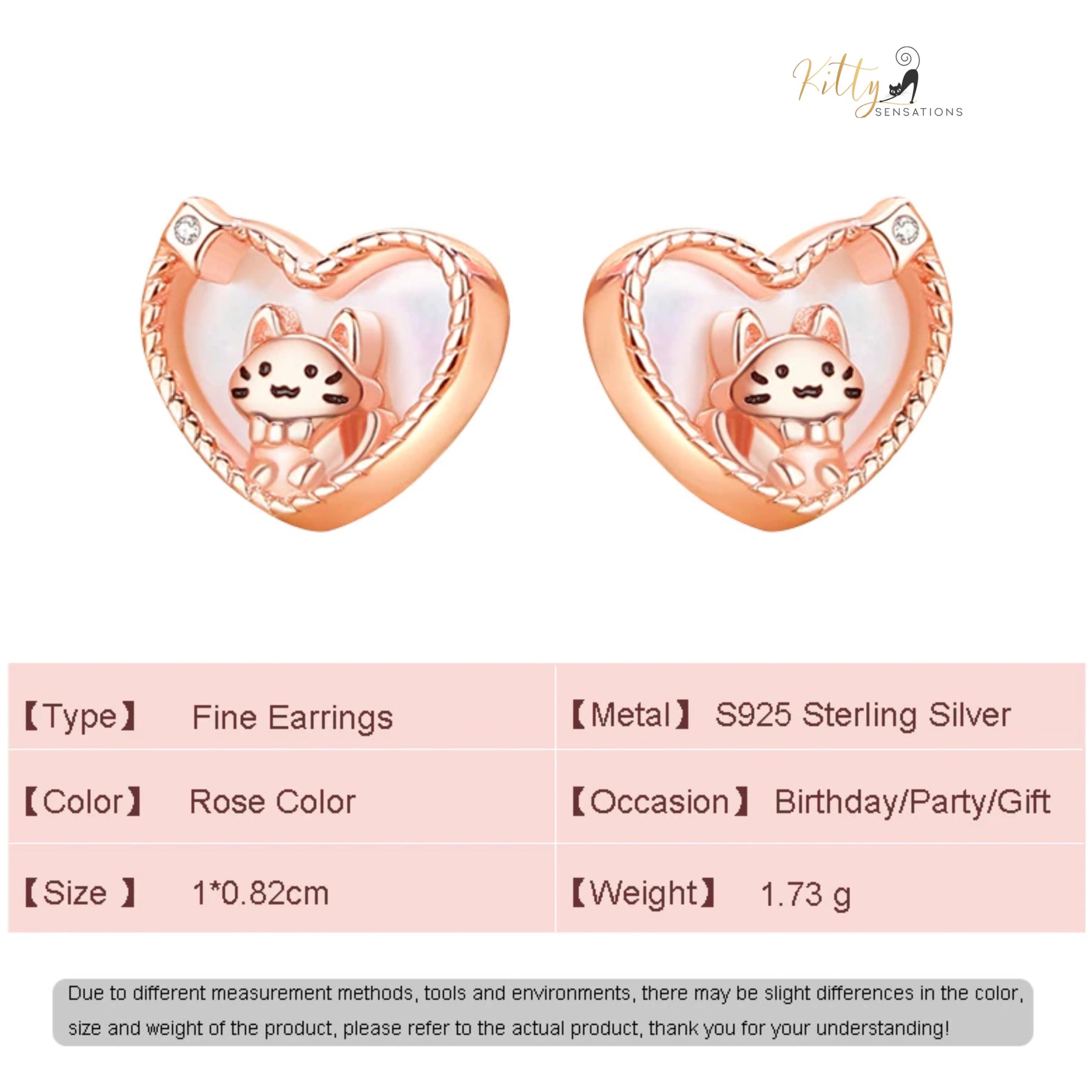 www.KittySensations.com: Raised Kitty in Heart Stud Earrings in Solid 925 Sterling Silver - Rose Gold Plated ($38.61): https://www.kittysensations.com/products/raised-kitty-in-heart-study-earrings-in-solid-925-sterling-silver-rose-gold-plated