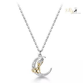 Reaching-for-The-Stars Cat Necklace in Solid 925 Sterling Silver (Gold Plated)