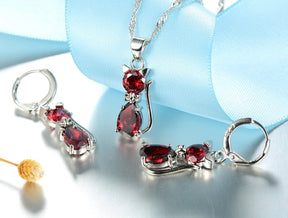 Austrian Crystal Cat Set in Solid 925 Sterling Silver