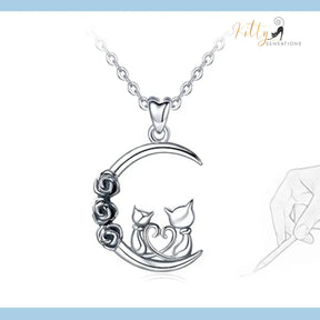 www.KittySensations.com: Roses and Moon Cat Couple Necklace in Solid 925 Sterling Silver ($42.50): https://www.kittysensations.com/products/roses-and-moon-cat-couple-necklace-in-solid-925-sterling-silver