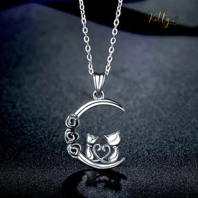 www.KittySensations.com: Roses and Moon Cat Couple Necklace in Solid 925 Sterling Silver ($42.50): https://www.kittysensations.com/products/roses-and-moon-cat-couple-necklace-in-solid-925-sterling-silver