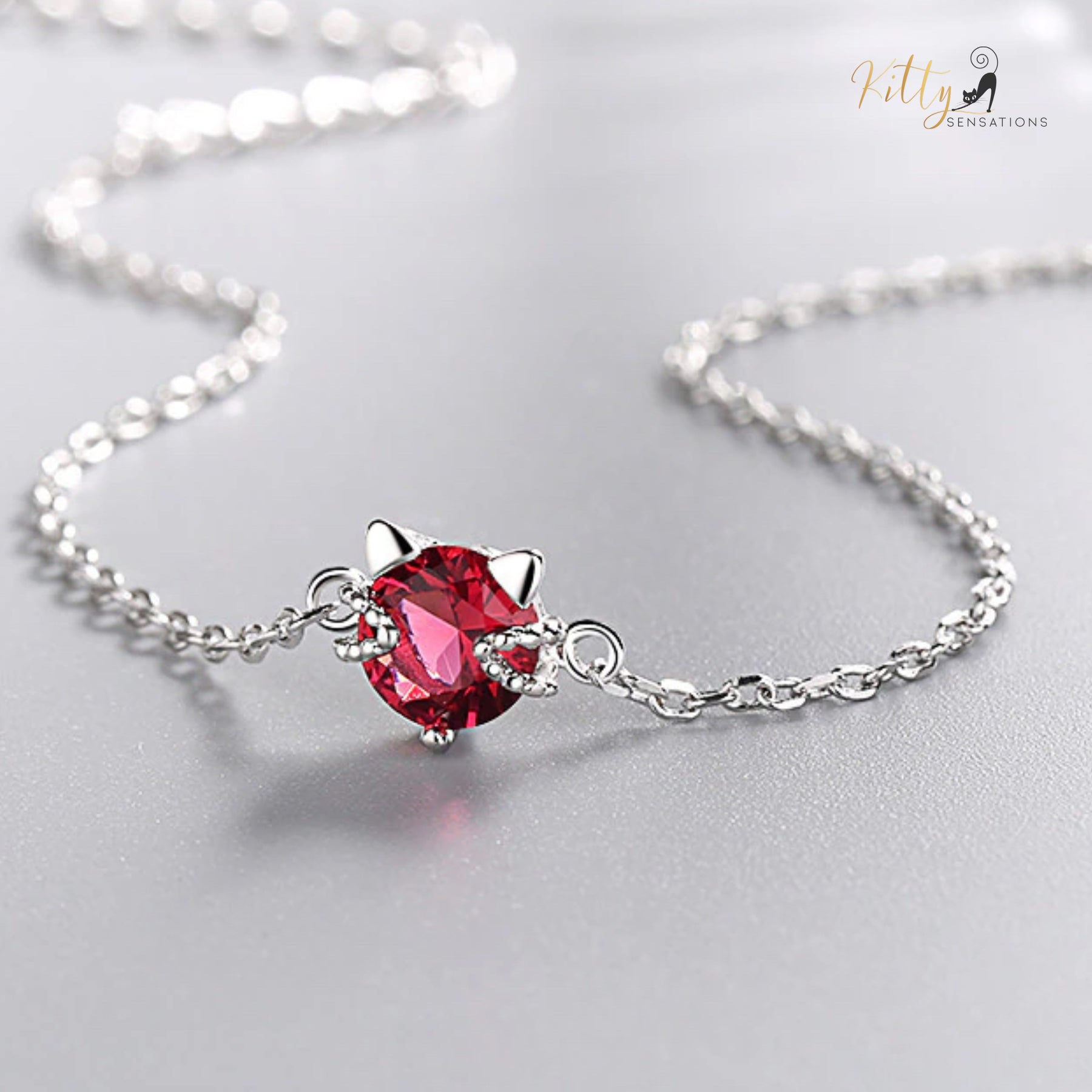 Ruby Red Cat Bracelet in Solid 925 Sterling Silver - Adjustable Length ($58.55): https://www.kittysensations.com/products/ruby-red-cat-bracelet-in-solid-925-sterling-silver-adjustable-length