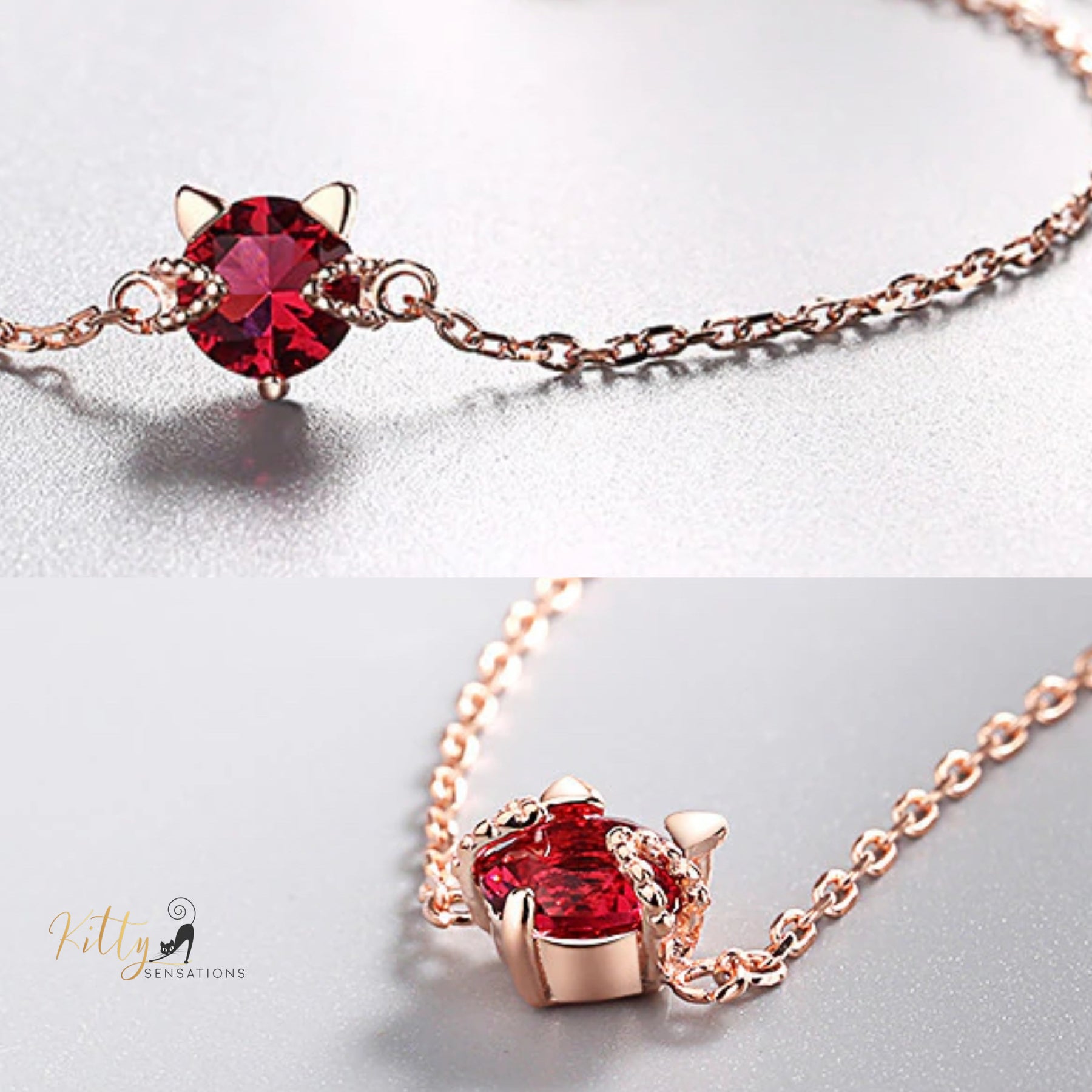 Ruby Red Cat Bracelet in Solid 925 Sterling Silver - Adjustable Length ($58.55): https://www.kittysensations.com/products/ruby-red-cat-bracelet-in-solid-925-sterling-silver-adjustable-length