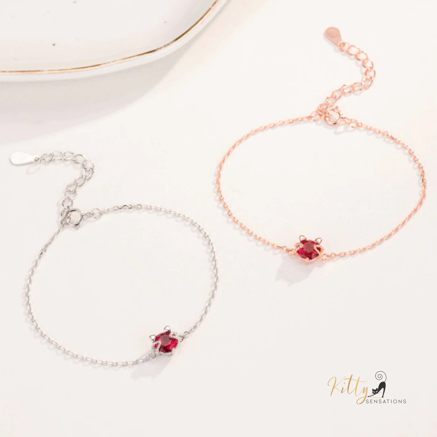 Ruby Red Cat Bracelet in Solid 925 Sterling Silver - Adjustable Length ($58.55): https://www.kittysensations.com/products/ruby-red-cat-bracelet-in-solid-925-sterling-silver-adjustable-length