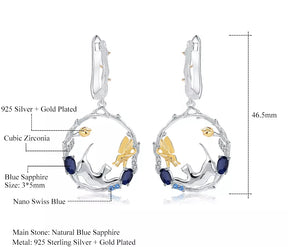 Natural Gemstone Fine Jewelry Cat Earrings in Solid 925 Sterling Silver and 18K Gold Plating