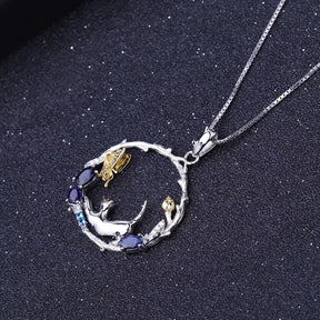 Natural Gemstone Fine Jewelry Cat Necklace in Solid 925 Sterling Silver and 18K Gold Plating