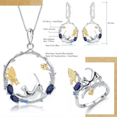 Natural Gemstone Fine Jewelry Cat Set in Solid 925 Sterling Silver and 18K Gold Plating