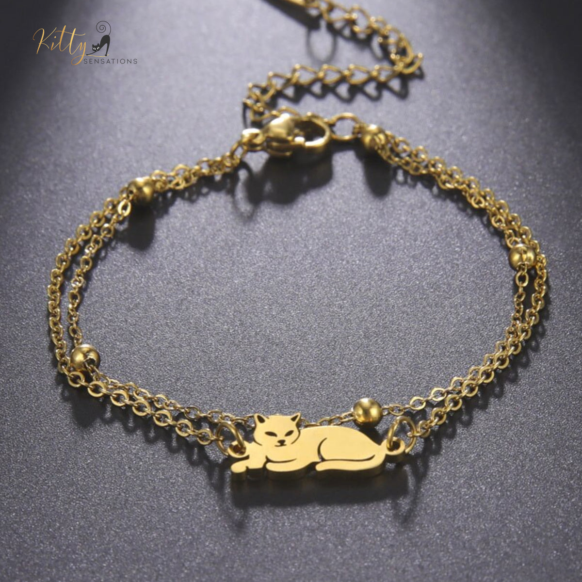 Sitting Cat, Two Chain - Very Feminine - Bracelet (Adjustable Length) ($22.4): https://www.kittysensations.com/products/sitting-kitty-two-chain-very-feminine-bracelet-adjustable-length?variant=40281701974082