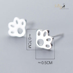 Silver Paw Cat Stud Earrings in Solid 925 Sterling Silver