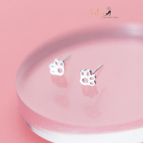 Silver Paw Cat Stud Earrings in Solid 925 Sterling Silver