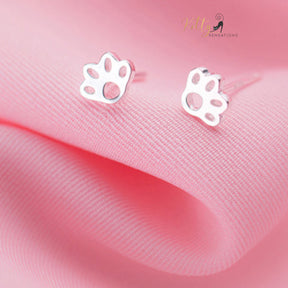 Silver Paw Cat Stud Earrings in Solid 925 Sterling Silver