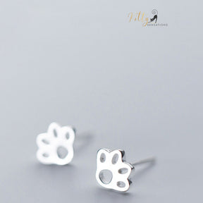Silver Paw Cat Stud Earrings in Solid 925 Sterling Silver