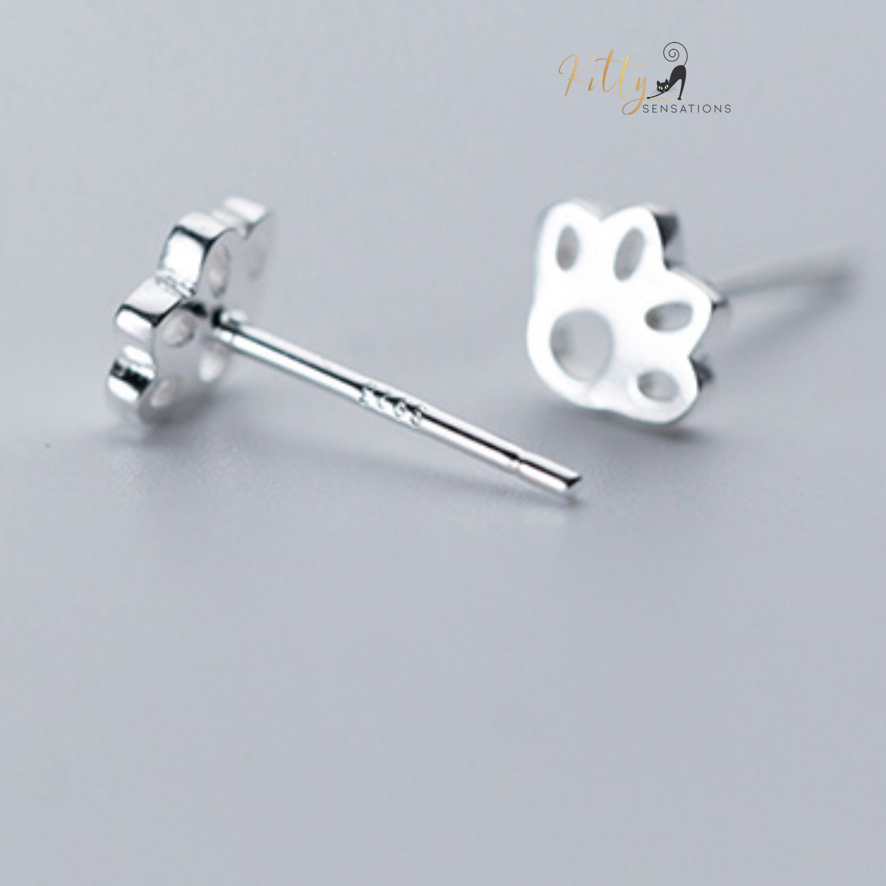 Silver Paw Cat Stud Earrings in Solid 925 Sterling Silver