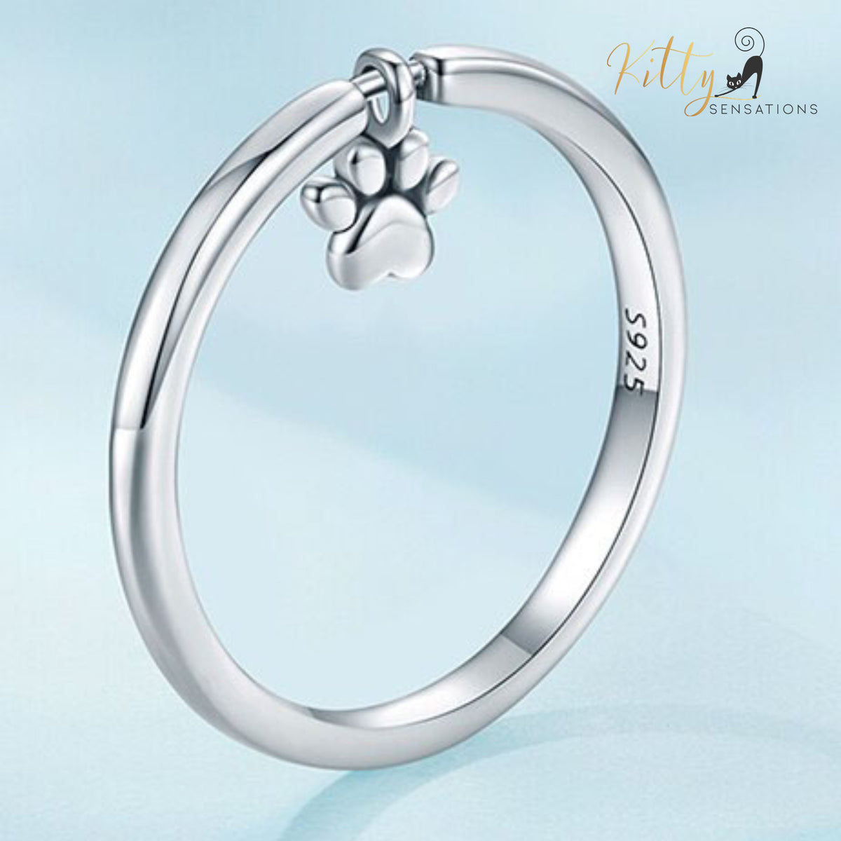 Solid Kitty Paw Charm Ring in Solid 925 Sterling Silver