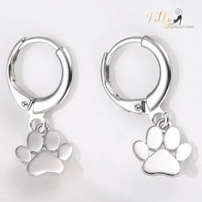 Solid Drop Paw Cat Hoop Earrings in Solid 925 Sterling Silver