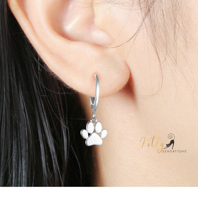 Solid Drop Paw Cat Hoop Earrings in Solid 925 Sterling Silver