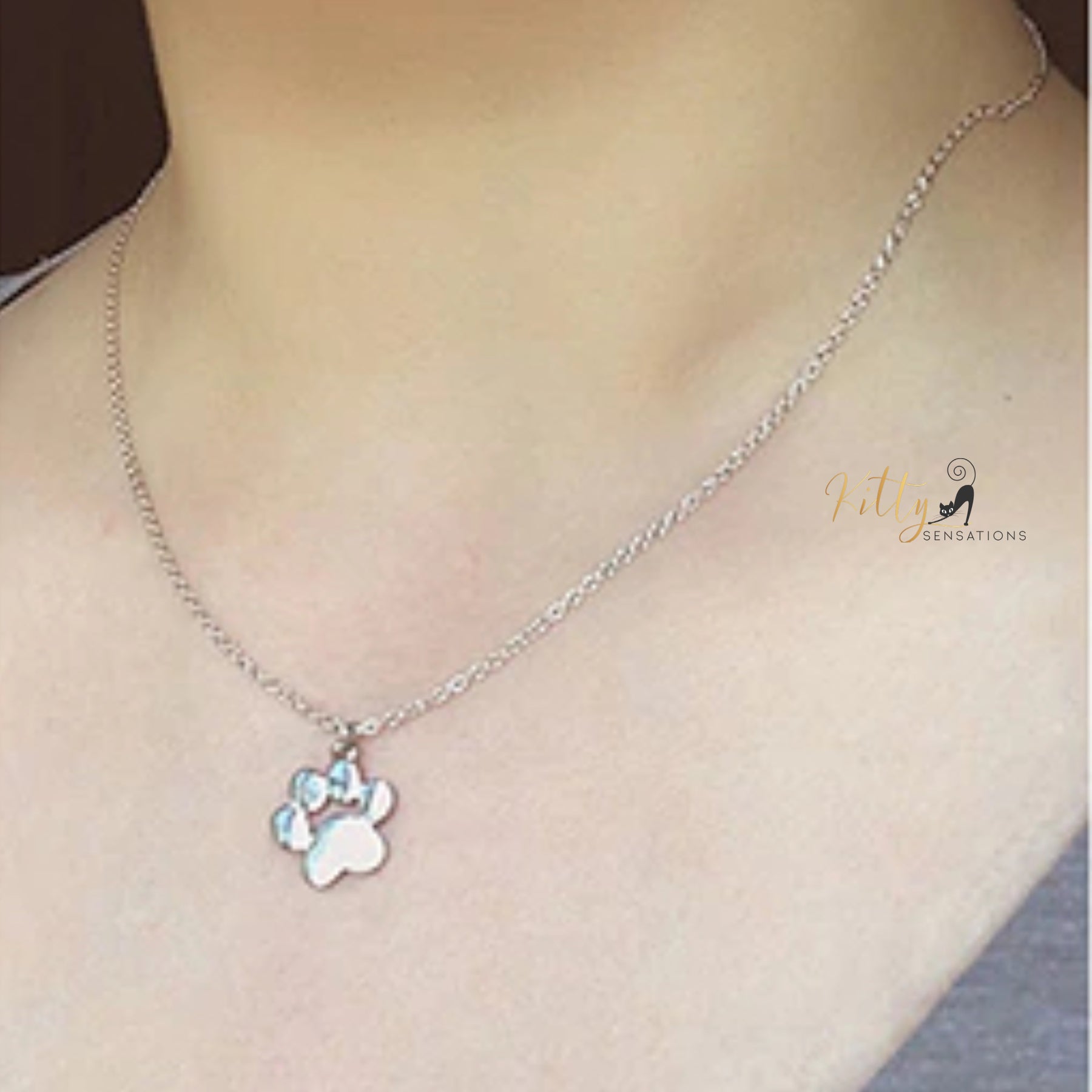 Solid Kitty Paw Necklace in Solid 925 Sterling Silver (Platinum or Rose Gold Plated)
