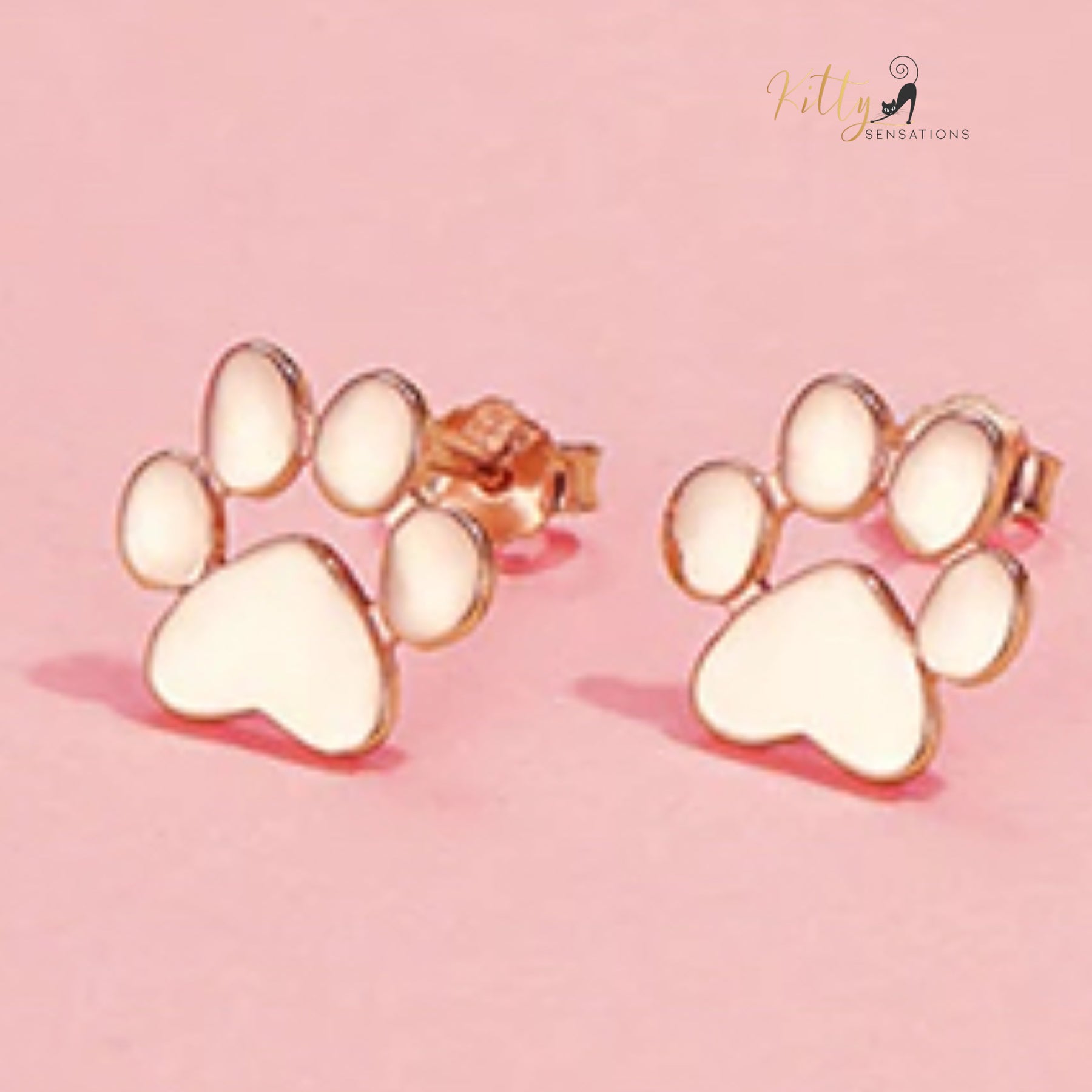 Solid Cat Paw Stud Earrings in Solid 925 Sterling Silver (Platinum or Gold Plated)