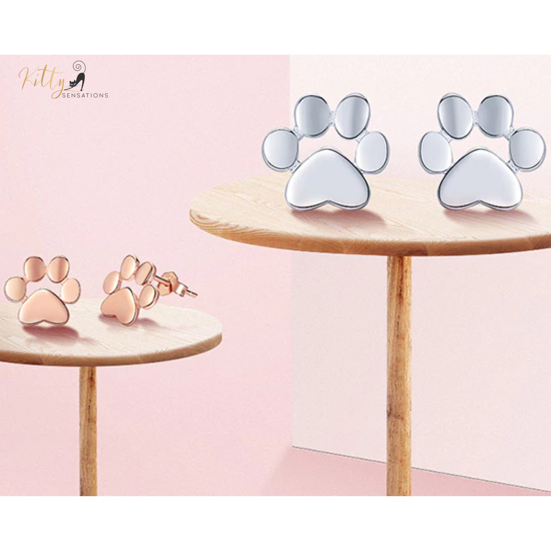 Solid Cat Paw Stud Earrings in Solid 925 Sterling Silver (Platinum or Gold Plated)