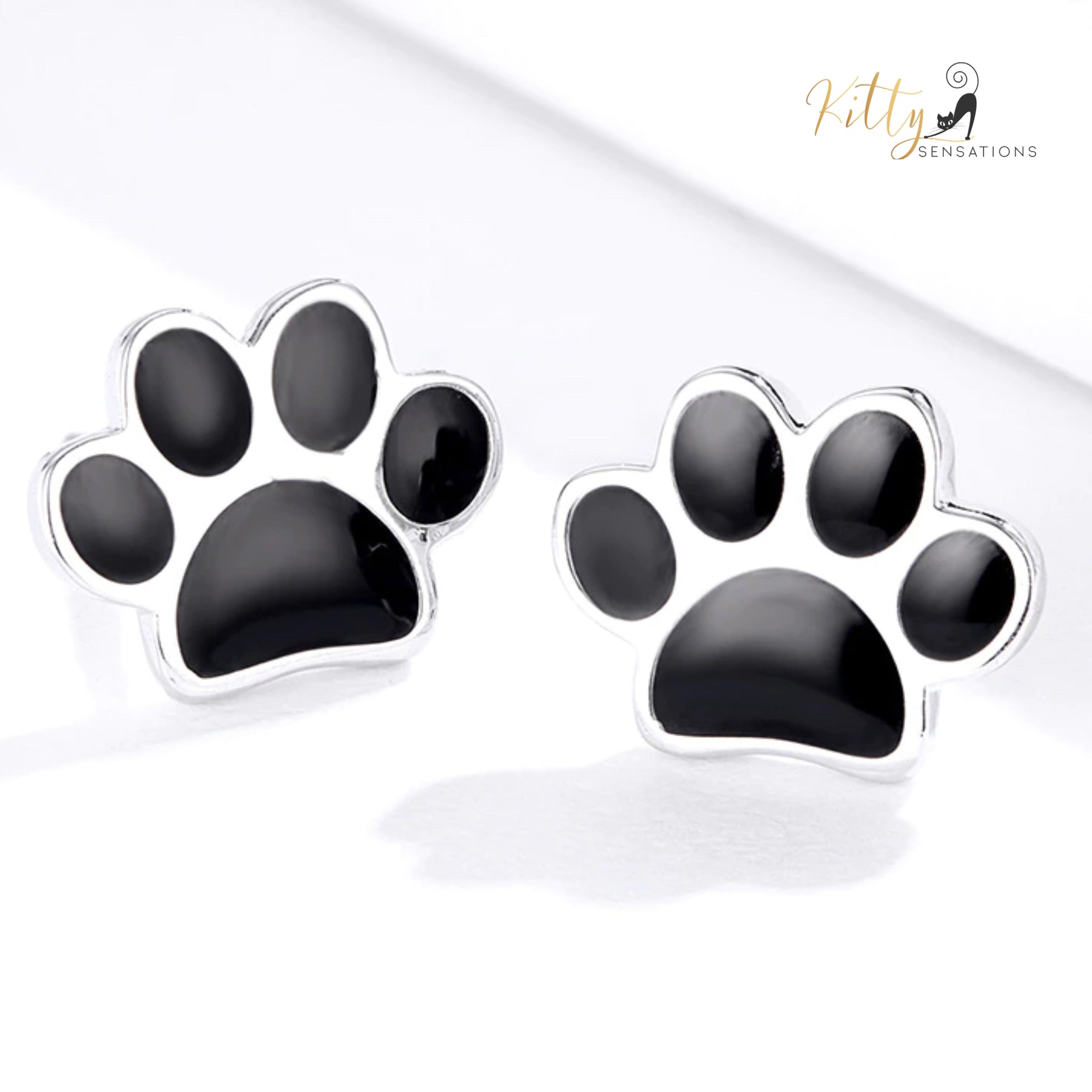 Solid Cat Paw Stud Earrings in Solid 925 Sterling Silver (Platinum or Gold Plated)