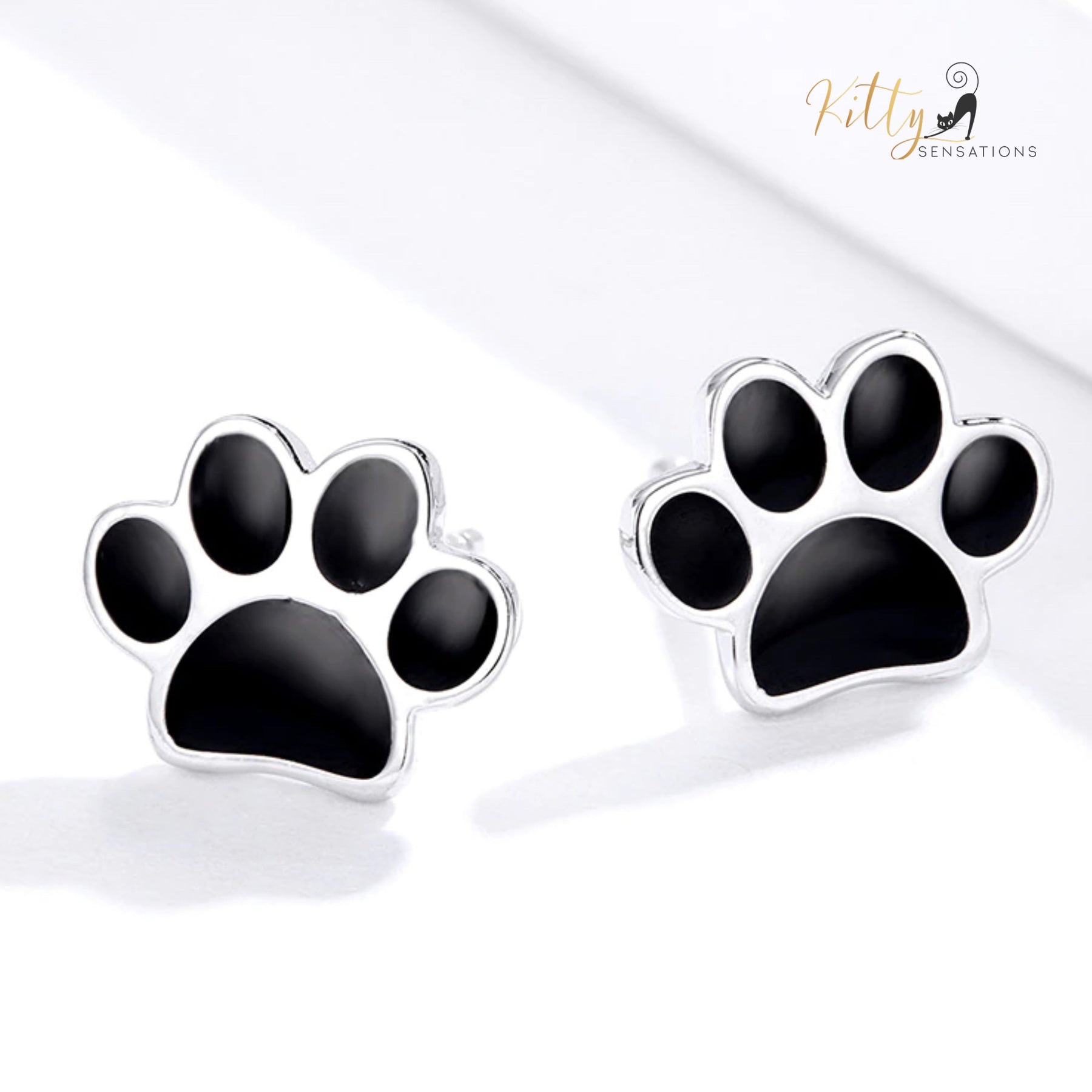 Solid Cat Paw Stud Earrings in Solid 925 Sterling Silver (Platinum or Gold Plated)