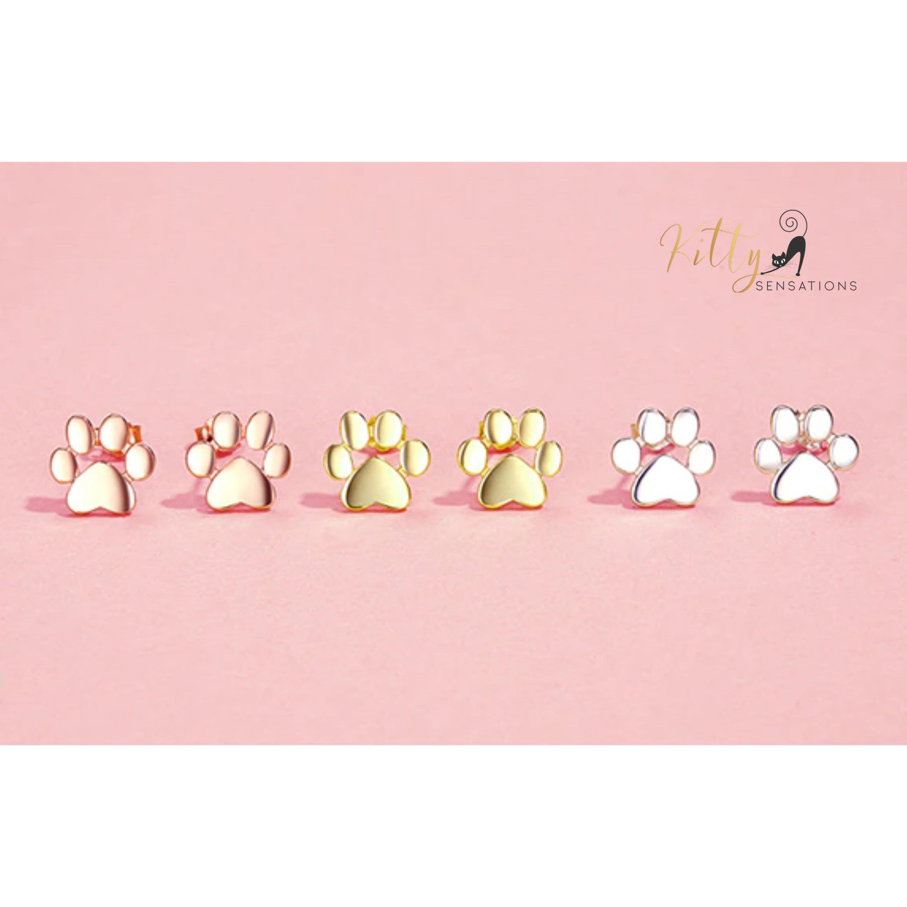 Solid Cat Paw Stud Earrings in Solid 925 Sterling Silver (Platinum or Gold Plated)