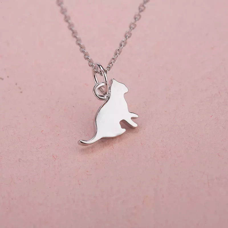 Tiny, Heavy Cat Necklace in Solid 925 Sterling Silver