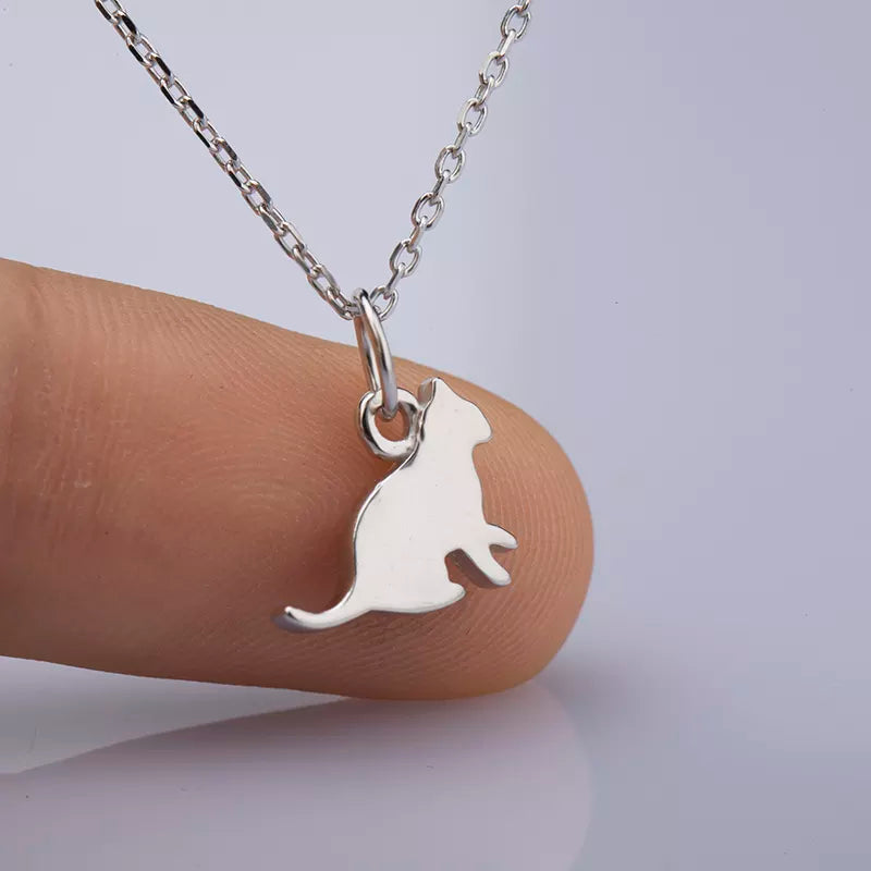 Tiny, Heavy Cat Necklace in Solid 925 Sterling Silver