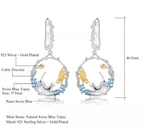 Natural Gemstone Fine Jewelry Cat Earrings in Solid 925 Sterling Silver and 18K Gold Plating