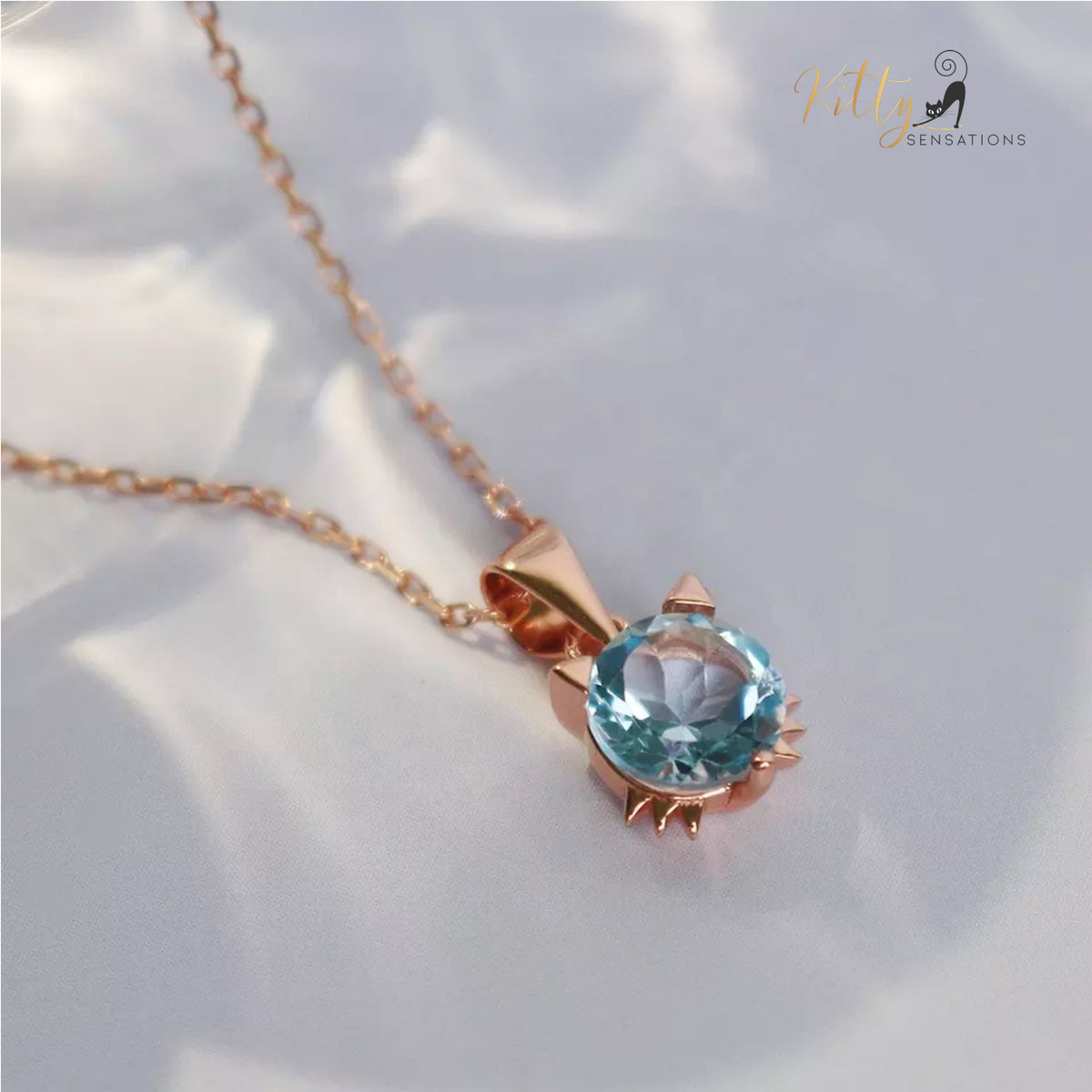Natural Topaz Cat Necklace in Solid 925 Sterling Silver (18K Gold Plated)